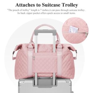 Travel Duffel Bag Weekender Bag for Women，Overnight Carry on Bag with Toiletry Bag, Gym Tote Bag with Wet Pocket,Grid Pink