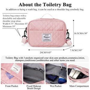 Travel Duffel Bag Weekender Bag for Women，Overnight Carry on Bag with Toiletry Bag, Gym Tote Bag with Wet Pocket,Grid Pink