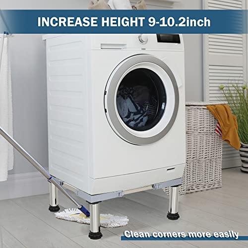 Kokorona Washing Machine Stand Mini Fridge Stand with 4 Strong Feet (9-10.2in High, Dual-Tube), Adjustable Refrigerator Base Multi-Functional Washer Dryer Pedestals, Max Load 440LBS