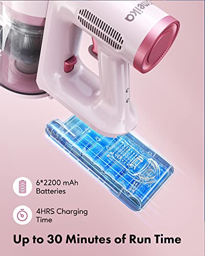 Homeika Cordless Stick Vacuum Cleaner, 20Kpa Powerful Suction Vacuum Cleaner with LED Display, 30 Min Runtime Detachable Battery, 1.5L Dust Cup, for Carpet and Hard Floor Pet Hair (Pink)