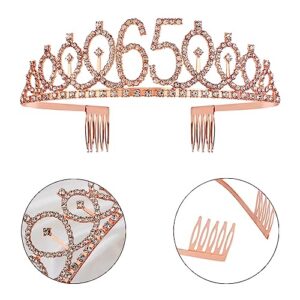 Ceqiny 65th Birthday Sash Tiara and Crowns for Girls, Birthday Queen Rose Gold Tiara, Princess Tiara Rhinestone Headbands with Combs Bridal Wedding Tiaras for Wedding Prom Bridal Party Christmas