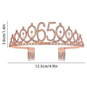 Ceqiny 65th Birthday Sash Tiara and Crowns for Girls, Birthday Queen Rose Gold Tiara, Princess Tiara Rhinestone Headbands with Combs Bridal Wedding Tiaras for Wedding Prom Bridal Party Christmas