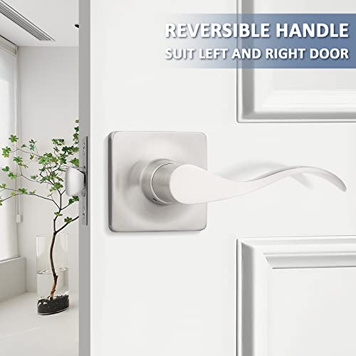 Mengico 2 Pack Door Lever Interior,Satin Nickel Door Handle Interior,Passage Door Handle Hallway Closet Door Lever,Reversible Drop Lever Handles