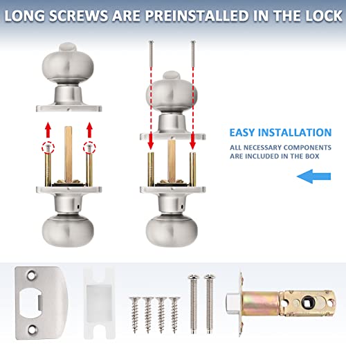 Mengico 1 Pack Interior Door Lock,Satin Nickel Door Knob Handle,Modern Door Knob Privacy Lock(for Bedroom&Bathroom),Brushed Nickel Door Knob Interior