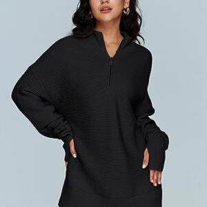 LILLUSORY Women's Pullover Soft Oversized Sweatshirts 1/4 Zip Western 2023 Trending Fall Clothes Oversized Sweater Tops Black