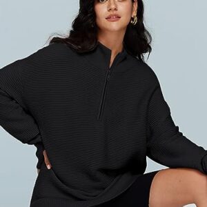 LILLUSORY Women's Pullover Soft Oversized Sweatshirts 1/4 Zip Western 2023 Trending Fall Clothes Oversized Sweater Tops Black