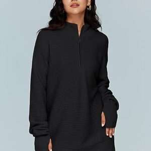 LILLUSORY Women's Pullover Soft Oversized Sweatshirts 1/4 Zip Western 2023 Trending Fall Clothes Oversized Sweater Tops Black