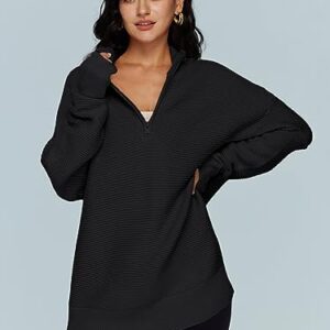 LILLUSORY Women's Pullover Soft Oversized Sweatshirts 1/4 Zip Western 2023 Trending Fall Clothes Oversized Sweater Tops Black