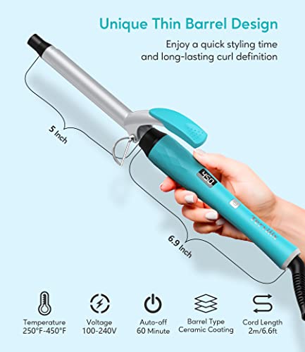 Terviiix 3/4'' Small Curling Iron for Defined Tight Curls, Ceramic Curling Wand Iron for Short to Medium Hair with Keratin & Argan Oil Infused, Digital Display, Long-Lasting, Dual Voltage, with Clamp