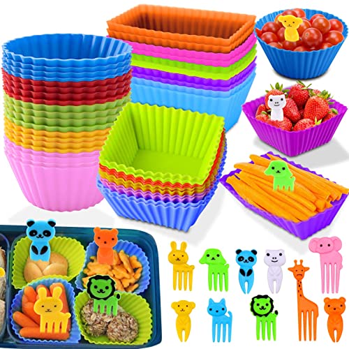 Cadeya 60 Pcs Silicone Lunch Box Dividers, Bento Lunch Box Dividers with Food Picks for Lunch Containers Accessories