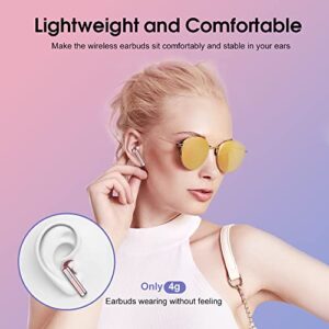 Wireless Earbuds, Bluetooth 5.3 Headphones with 4-Mics Clear Call and ENC Noise Cancelling, Bluetooth Earbuds Touch Control Stereo Sound with LED Display, Waterproof Running Headphones (Rose Gold)