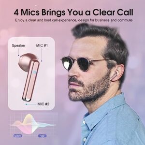 Wireless Earbuds, Bluetooth 5.3 Headphones with 4-Mics Clear Call and ENC Noise Cancelling, Bluetooth Earbuds Touch Control Stereo Sound with LED Display, Waterproof Running Headphones (Rose Gold)