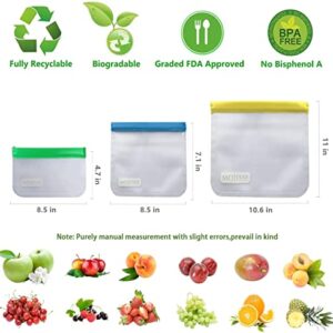 Reusable Snack Bags,10 Pack Dishwasher Safe Reusable Ziplock Bags Silicone, Leakproof Reusable Freezer Bags, BPA Free Food Storage Bags for Lunch Marinate Food Travel (10pcB)