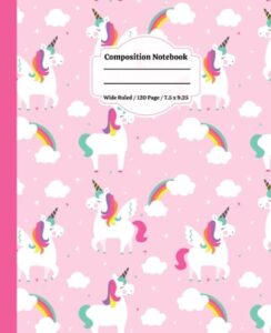 unicorn composition notebook: preppy wide ruled lined paper notebook journal for school, home and kindergarten ( aesthetic school supplies )