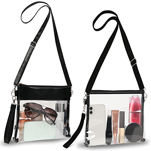 AURUZA 2 PCS Clear Purse Stadium Approved Clear Crossbody Bag for Women, Transparent Clear Bag with Adjustable Shoulder Strap for Concerts Sport Events Travel Work Beach