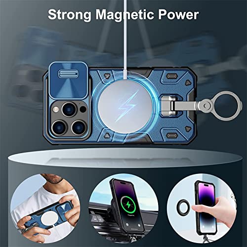 Wefor Case for iPhone 14 Pro Max Case with Stand, Slide Camera Cover, Military Grade Shockproof Portective Case Compatible with MagSafe Wireless Charger&Magnetic Car Mount Holder (Blue)