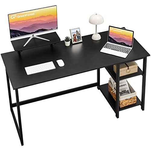 GreenForest Computer Home Office Desk with Monitor Stand and Reversible Storage Shelves,55 inch Modern Simple Writing Study PC Work Table,Black