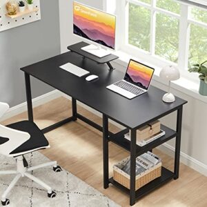 GreenForest Computer Home Office Desk with Monitor Stand and Reversible Storage Shelves,55 inch Modern Simple Writing Study PC Work Table,Black