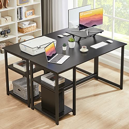 GreenForest Computer Home Office Desk with Monitor Stand and Reversible Storage Shelves,55 inch Modern Simple Writing Study PC Work Table,Black