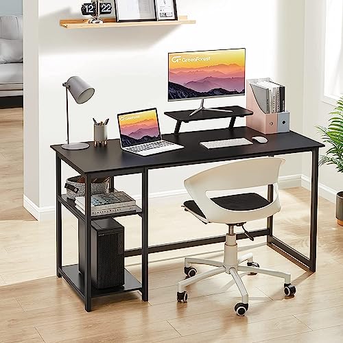 GreenForest Computer Home Office Desk with Monitor Stand and Reversible Storage Shelves,55 inch Modern Simple Writing Study PC Work Table,Black