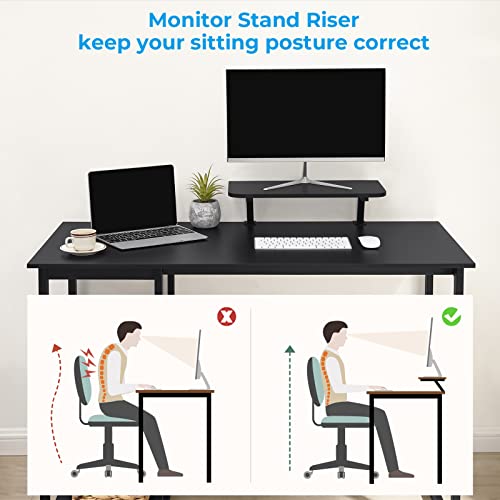 GreenForest Computer Home Office Desk with Monitor Stand and Reversible Storage Shelves,55 inch Modern Simple Writing Study PC Work Table,Black