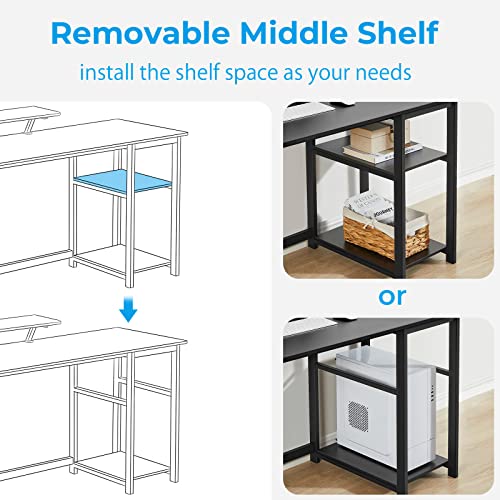 GreenForest Computer Home Office Desk with Monitor Stand and Reversible Storage Shelves,55 inch Modern Simple Writing Study PC Work Table,Black