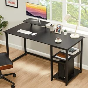 GreenForest Computer Home Office Desk with Monitor Stand and Reversible Storage Shelves,55 inch Modern Simple Writing Study PC Work Table,Black