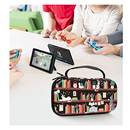 Nintendo Switch Case OLED Model 2021, CutebriCase Carry Case for Nintendo Switch for Boy Girls-Travel Storage Hard Shell Cover with 16 Game Card Slot for Switch Console Joy-Con & Accessories,Bookshelf Cat