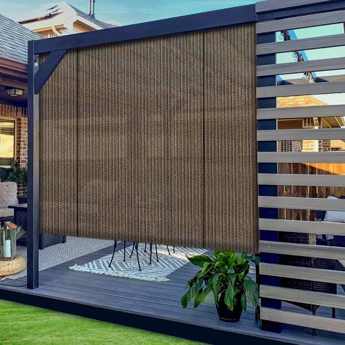 SunnyRoyal Patio Shades Roll Up Outdoor Exterior Roll Up Blinds for Patio Yard Deck Porch Balcony Backyard 7' W X 6' L Brown