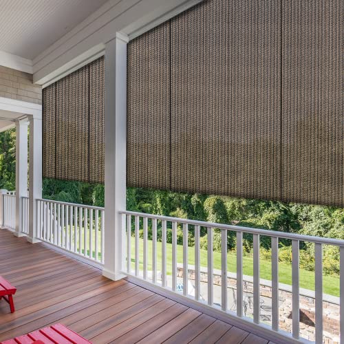 SunnyRoyal Patio Shades Roll Up Outdoor Exterior Roll Up Blinds for Patio Yard Deck Porch Balcony Backyard 7' W X 6' L Brown