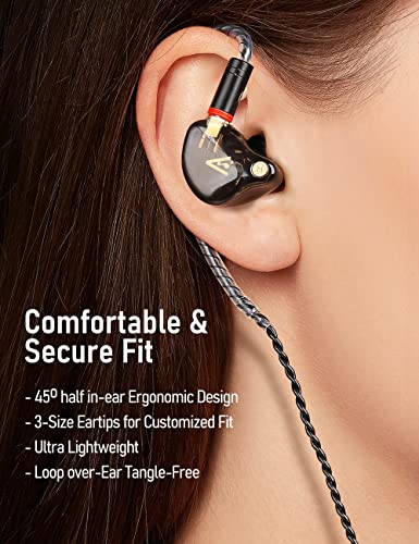 Audiovance Vibes 201ML Wired Earbuds in Ear Headphones with Mic, Lightning to 3.5mm Adapter & Braided Cord, Noise Isolating Bass Driven Earphones, Carry Case, Ear Buds Tips, 3.5mm Jack (Clear Brown)
