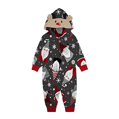 Christmas Matching Reindeer Romper Pajamas Sets for Family Holiday Soft Hooded Jumpsuit Pajamas Xmas Sleepwear for Party(C-Grey,20 Months)