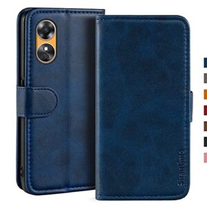 Shantime for Oppo A17 Case, Leather Wallet Case with Cash & Card Slots Soft TPU Back Cover Magnet Flip Case for Oppo A17K (6.56”) Blue