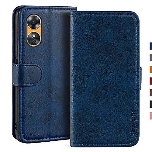 Shantime for Oppo A17 Case, Leather Wallet Case with Cash & Card Slots Soft TPU Back Cover Magnet Flip Case for Oppo A17K (6.56”) Blue