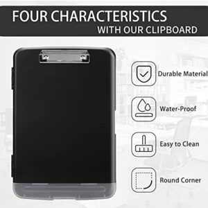 Clipboard with Storage - High Capacity Plastic Nursing Storage Clipboard Heavy Duty Clipboard with Pen Holder Foldable (14.3" x 10”)(Black)