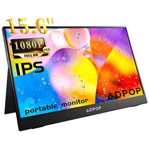 adpop portable monitor, 15.6'' ips fhd 1080p with usb-c & hdmi for gaming office and travel,ultra-slim hdr display, premium smart cover & speakers,for laptop/pc/mac/phone/xbox/ps5/ps4/switch