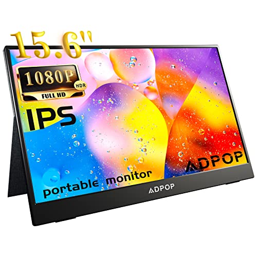 ADPOP Portable Monitor, 15.6'' IPS FHD 1080P with USB-C & HDMI for Gaming Office and Travel,Ultra-Slim HDR Display, Premium Smart Cover & Speakers,for Laptop/PC/Mac/Phone/Xbox/PS5/PS4/Switch