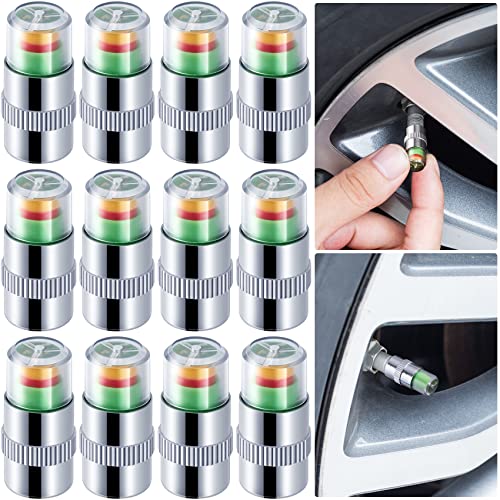 PAGOW 12Pcs 2.2Bar 32PSI Car Tire Pressure Monitor Valve Stem Caps Sensor Indicator 3 Color Eye Alert