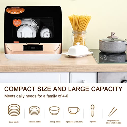 kitneed Portable Dishwasher Countertop, Compact Dishwashers, Automatic Dishwasher With Air-dry Function, 4 Washing Programs, 360° Streak-Free Deep Cleaning, Faucet Adapter Not Included