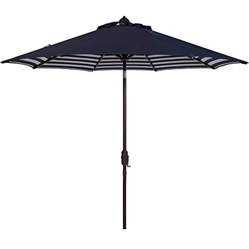 Bayside21 Patio Umbrella Outdoor Market Table Umbrella with Auto Tilt Crank 2 Years Fade Resistant Fabric Umbrella Cover 9 Feet (Black Coating Outside and Black White Stripe Inside)