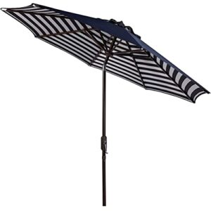 Bayside21 Patio Umbrella Outdoor Market Table Umbrella with Auto Tilt Crank 2 Years Fade Resistant Fabric Umbrella Cover 9 Feet (Black Coating Outside and Black White Stripe Inside)