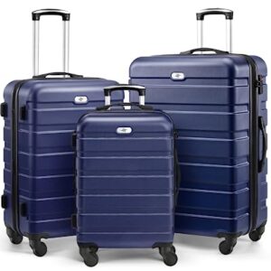 Luggage 3 Piece Sets Hard Shell Luggage Set Spinner Wheels, TSA Lock, 20 24 28 inch Travel Suitcase Sets, Dark Blue