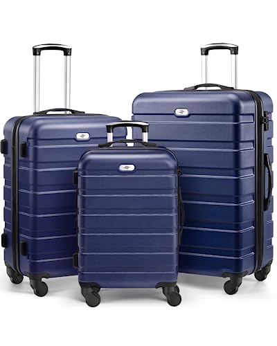 Luggage 3 Piece Sets Hard Shell Luggage Set Spinner Wheels, TSA Lock, 20 24 28 inch Travel Suitcase Sets, Dark Blue