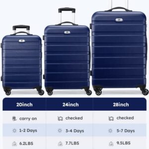 Luggage 3 Piece Sets Hard Shell Luggage Set Spinner Wheels, TSA Lock, 20 24 28 inch Travel Suitcase Sets, Dark Blue