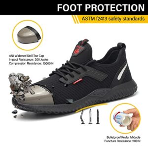 Waterproof Steel Toe Shoes for Men Lightweight Non-Slip Sneakers Comfortable Puncture Proof Safety Shoes Indestructible Work Shoes Zapatos Punta de Acero para Hombres Black