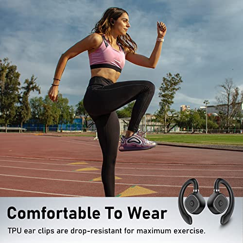 Mosonnytee Bluetooth Headphones Open Ear Earbuds Workout Earbuds 8Hrs Playtime IPX5 Waterproof Clip on Wireless Earbuds for Running turly Open Ear Protect Safety 60Hrs Long Battery Life (White)