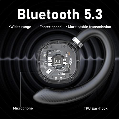 Mosonnytee Bluetooth Headphones Open Ear Earbuds Workout Earbuds 8Hrs Playtime IPX5 Waterproof Clip on Wireless Earbuds for Running turly Open Ear Protect Safety 60Hrs Long Battery Life (White)