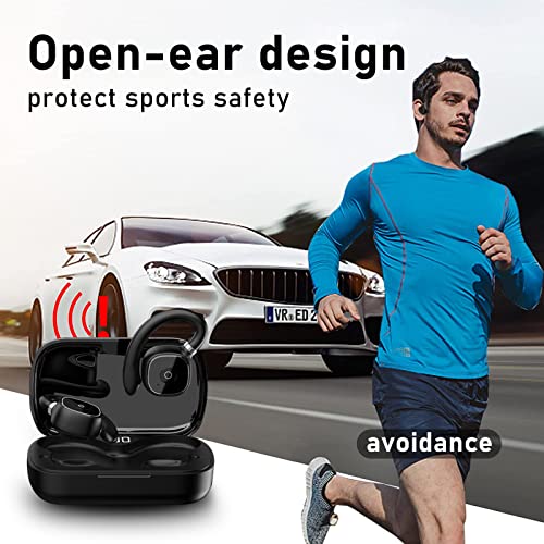 Mosonnytee Bluetooth Headphones Open Ear Earbuds Workout Earbuds 8Hrs Playtime IPX5 Waterproof Clip on Wireless Earbuds for Running turly Open Ear Protect Safety 60Hrs Long Battery Life (White)