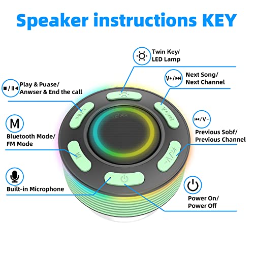 Donerton Bluetooth Speaker, IP7 Waterproof Wireless Speaker, Portable Speaker, HD Surround Sound, LED Light Mini Speakers, Dual Stereo Pairing, Built-in Mic, Radio, Green