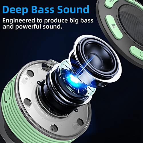 Donerton Bluetooth Speaker, IP7 Waterproof Wireless Speaker, Portable Speaker, HD Surround Sound, LED Light Mini Speakers, Dual Stereo Pairing, Built-in Mic, Radio, Green